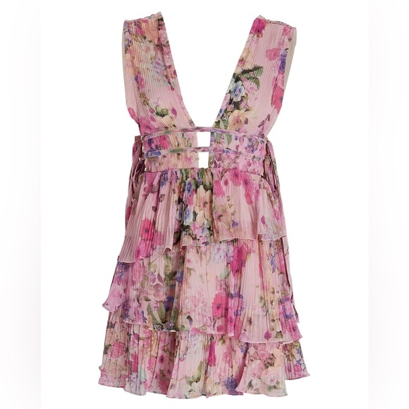 Rococo Sand x Free People Accordian Pleated Tiered Floral Side-Tie Chiffon New - Picture 10 of 14